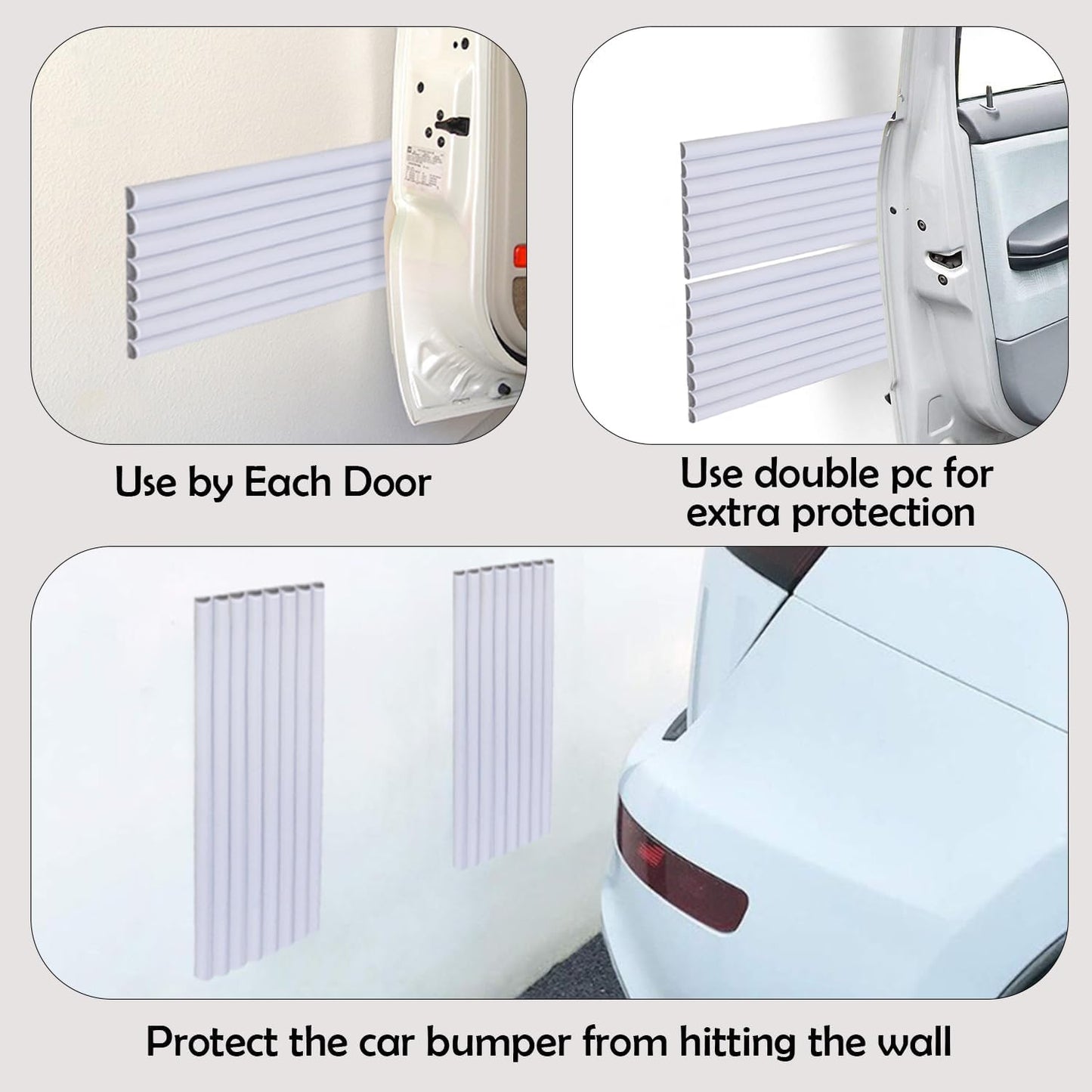 Rubber Bond Garage Wall Protectors 8 Pack - 4x15 Inches Strong Self-Adhesive Rubber Bumper Protectors for Garage Walls - Anti-Scratch and Waterproof Garage Wall Protector (White)