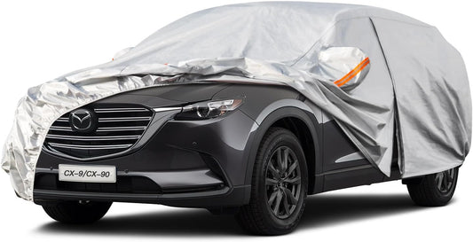 Kayme 6 Layers SUV Car Cover Custom Fit for Mazda CX-9 CX9 CX-90 CX90 CX 90 (2006-2025) Waterproof All Weather for Automobiles, Outdoor Full Cover Rain Sun UV Protection.Silver