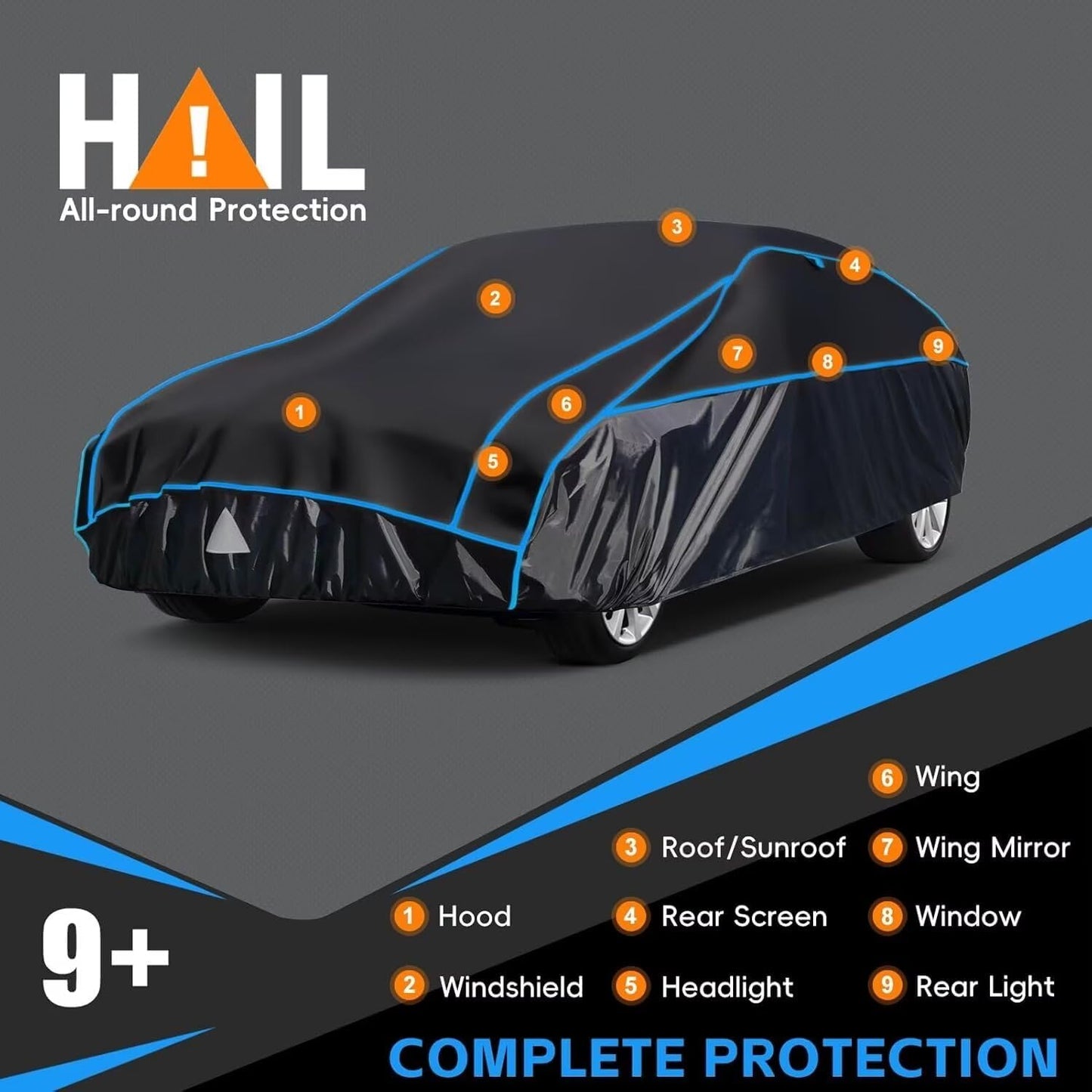 Hail Protector Car Cover, Outdoor Anti Hail Car Covers Thick Multi-Layered EVA, Hail Proof Car Cover Waterproof All Weather, Hail Protection Padded Fit Sedan/Coupe (Length 194 to 208 inch