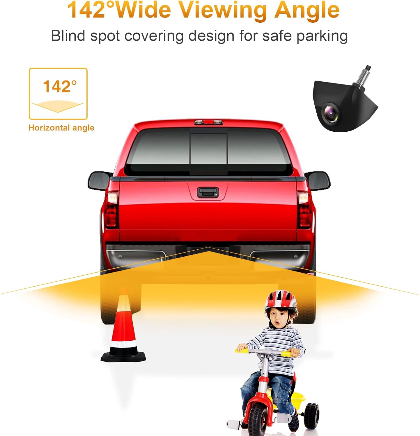 Backup Camera, Real 142° Wide Angle Reverse Camera, HD Vehicle Backup Cameras, IP68 Waterproof, Super Night Vision Rear View Camera for Car Pickup Truck SUV RV