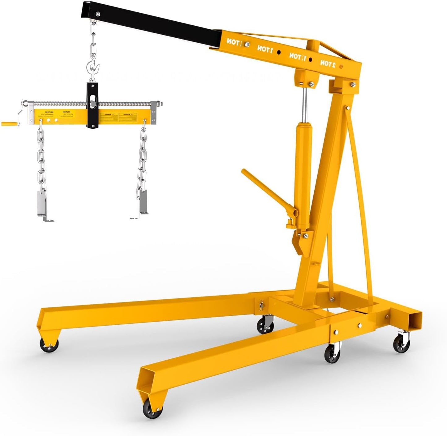2 Ton Engine Hoist with Leveler 4409 LBS Folding Cherry Picker Engine Hoist, Heavy Duty Hydraulic Engine Crane with 8 Ton Hydraulic Pump and 6 Casters, Engine Hoist Lever for Engine Lifting Loading