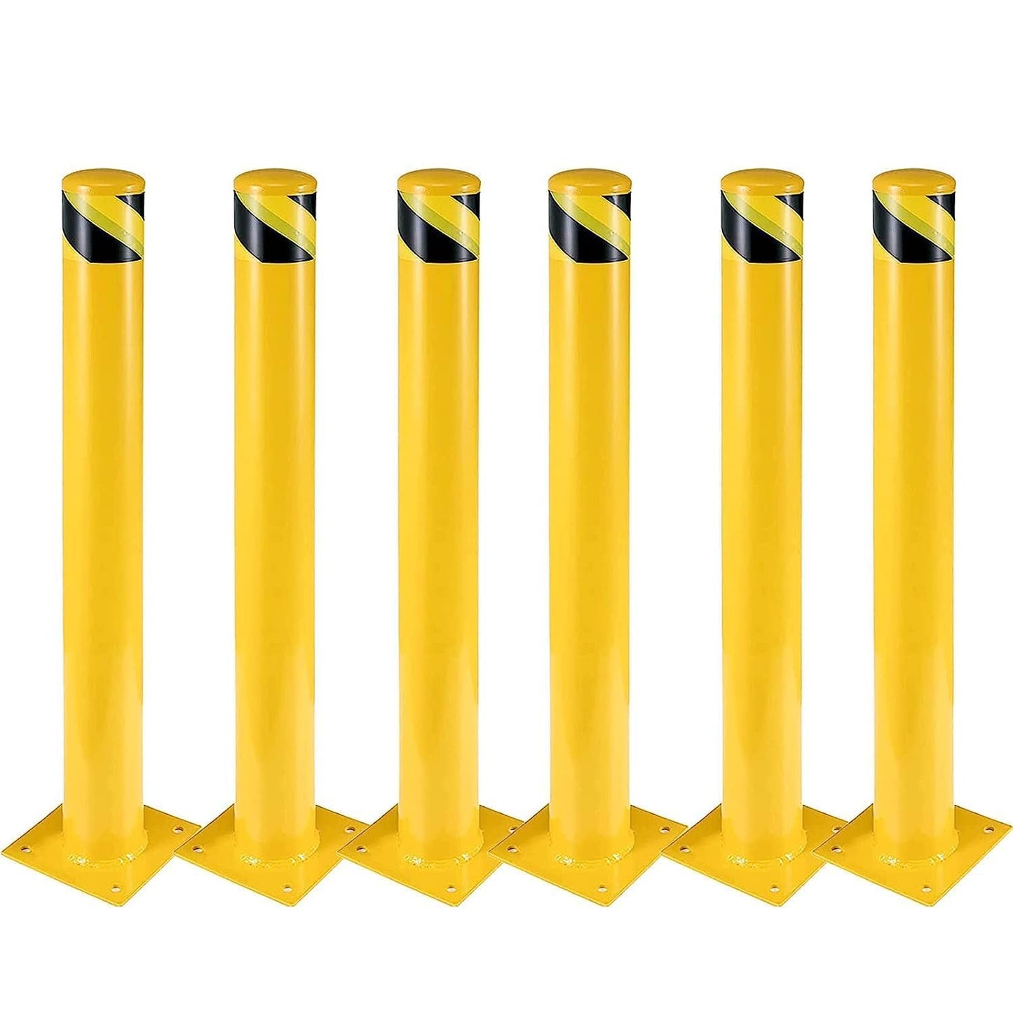Safety Bollard 6 Packs,36 Inch High Heavy-Duty Yellow Safety Bollard Steel Posts,4.5 Inch Diameter,Safety Bollard with 16 Anchor Bolts - Perfect for Traffic Control, Driveway Barriers,Parking Poles