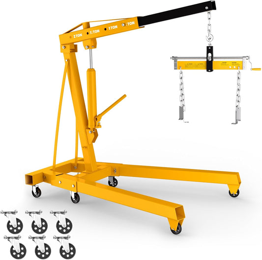 2.5 ton Engine Hoist Cherry Picker with 8 ton Hydraulic Pump -5500 lbs Heavy Duty Engine Crane 60.6x37x56.2,Foldable Design with 6 Swivel Wheels - for Mechanics, hobbyists and Home Users (Yellow)