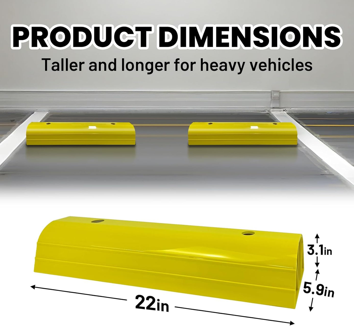 ROBLOCK 22" Parking Stopper for Home Garage & Outside, Heavy Duty Garage Stoppers for Protecting Your Vehicle, Parking Aids for New Drivers, Wheel Stops for Cars, Vans, Trailer, 2 Packs, Yellow
