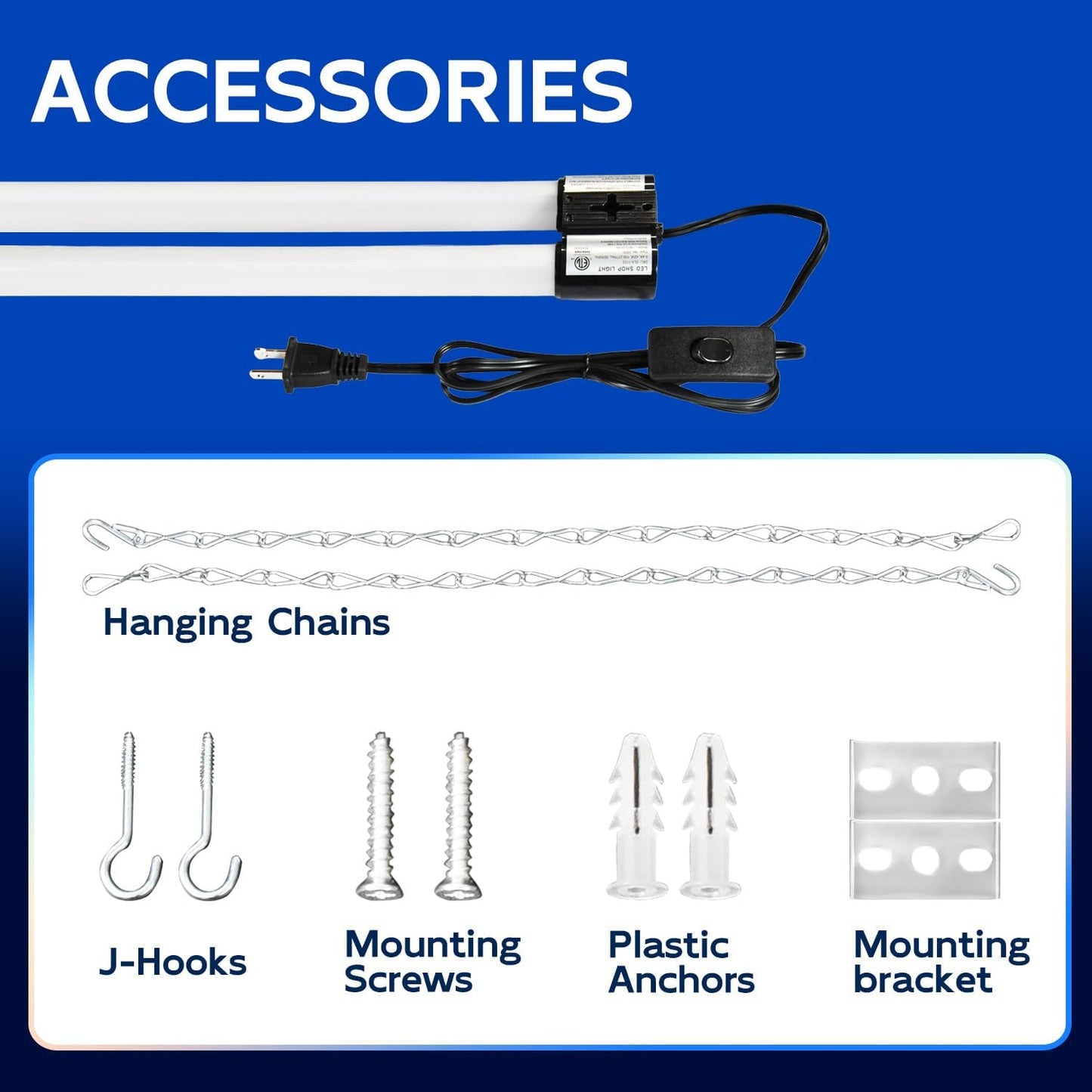 hykolity 6 Pack 4FT Linkable LED Shop Light for Garage, 6500lm, 4FT 60W Utility Light Fixture, 5000K Daylight LED Workbench Light with Plug, Hanging or Surface Mount, Black - ETL