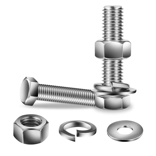 1/4-20 x 2" Hex Head Screw Bolt, Nuts, Flat & Lock Washers, 20Pcs 18-8 (304) Stainless Steel, Fully Threaded, by SG TZH
