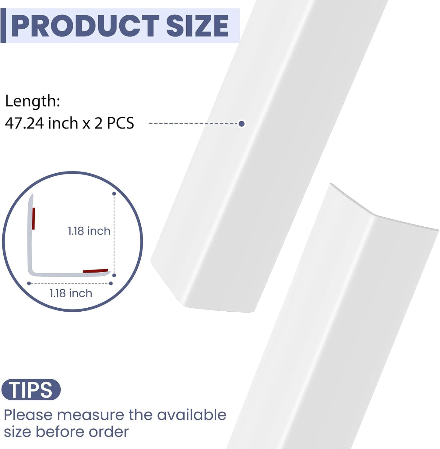 2PCS Wall Corner Protectors Guards - Self Adhesive Corner Protector & Corner Guards for Walls Edge Protection, Easy to Apply - No Tools Needed(Pure White, 47.24"x1.18")
