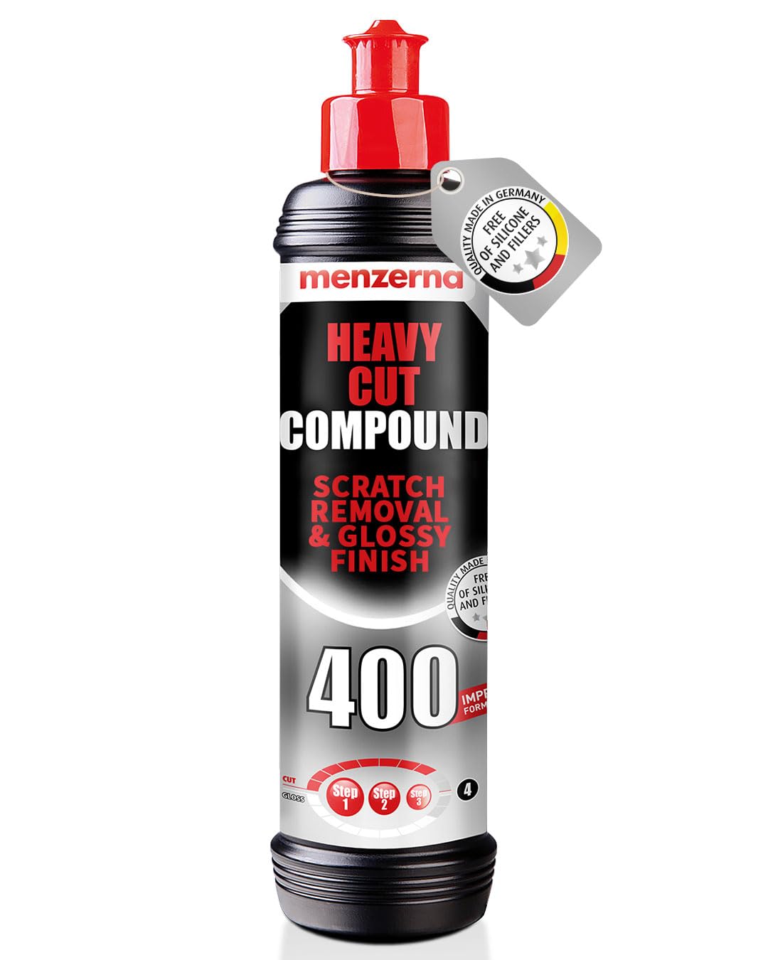 menzerna Heavy Cut Compound 400" Car Polish I Heavy Cut, Medium Cut & Finish I Buffing & Polishing Compound for Scratch Repair I for Scratches, Swirls & Holograms I High Abrasion, Silicone Free I 8oz