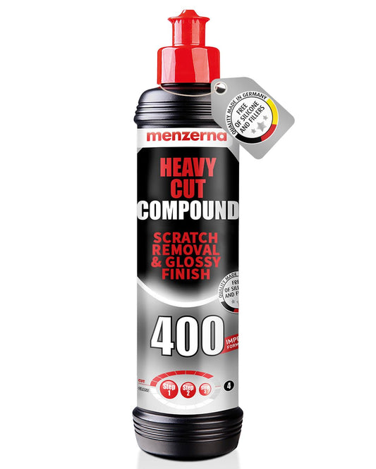menzerna Heavy Cut Compound 400" Car Polish I Heavy Cut, Medium Cut & Finish I Buffing & Polishing Compound for Scratch Repair I for Scratches, Swirls & Holograms I High Abrasion, Silicone Free I 8oz