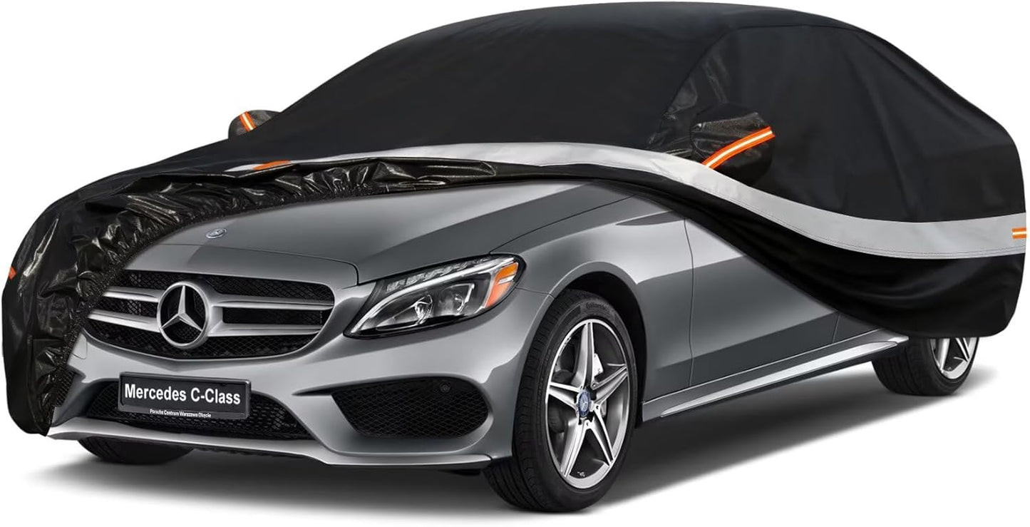 10 Layers Car Cover Custom Fit for Mercedes Benz C Class C250 C300 C43 C63 (1993-2025), Waterproof All Weather for Automobiles, Outdoor Full Cover Sun Dust Rain Protection with Cotton. Black
