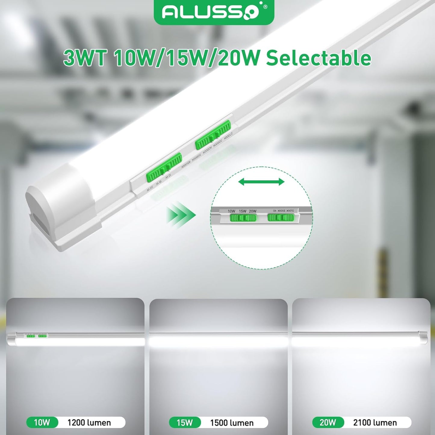 ALUSSO® 4FT LED Shop Lights with 5CCT Selectable for Garage Workshop,2700K/3000K/4000K/5000K/6500K,2100LM,T8 Adjustable Integrated Single Fixture,Corded Electric with ON/Off Switch,10 Pack (T8)