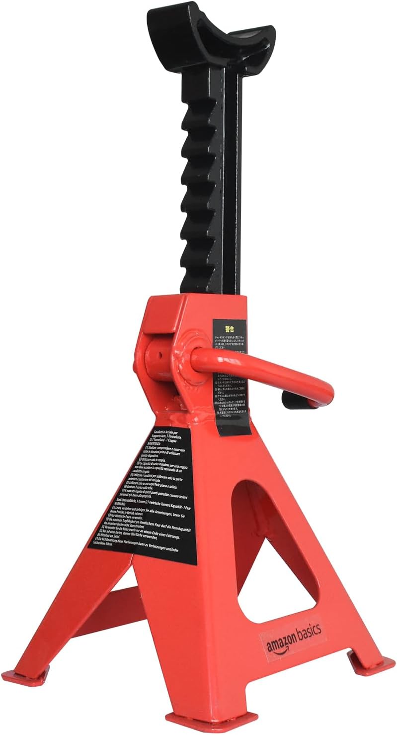 Amazon Basics Steel Jack Auto Stands with 6,000 lb or 3 Ton (2.7 metric Ton) Capacity, 1 Pair, Black and Red