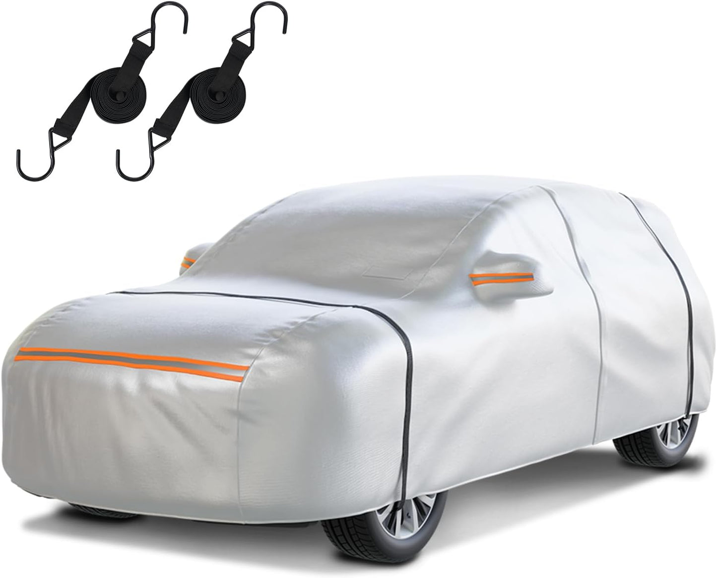 Waterproof SUV Car Cover: 6-Layer Protection from Rain, Snow, UV & Dust - Universal Fit up to 177 inches with Zipper Door & Windproof Straps for Outdoor, Garage, Travel Use, Silver