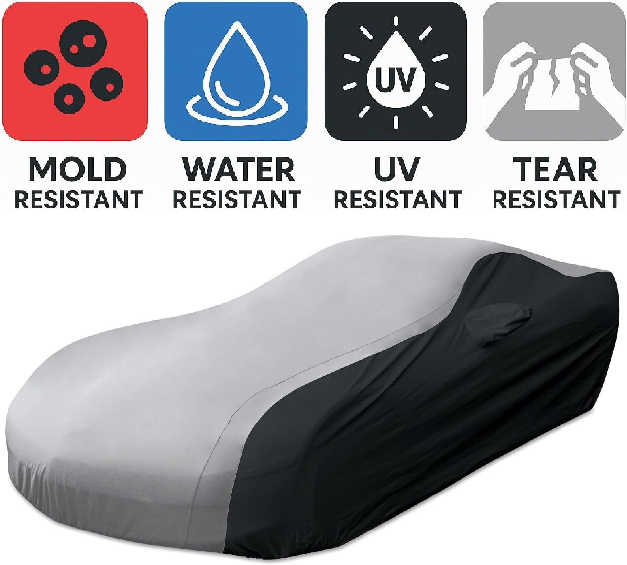 C5 Corvette Car Cover - Custom Fit Outdoor/Indoor Protection Ultraguard Plus 300 Denier Water Resistant - High End Fit for 1997-2004 C5, Z06, Convertible, Hardtop Corvettes (Gray/Black)