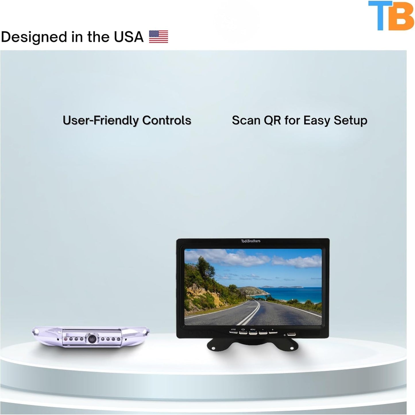 7” HD License Plate Backup Camera with a Monitor– Wired for No Interference, 120° Wide-Angle, Weatherproof, Night Vision – American-Based, 1-Year Warranty