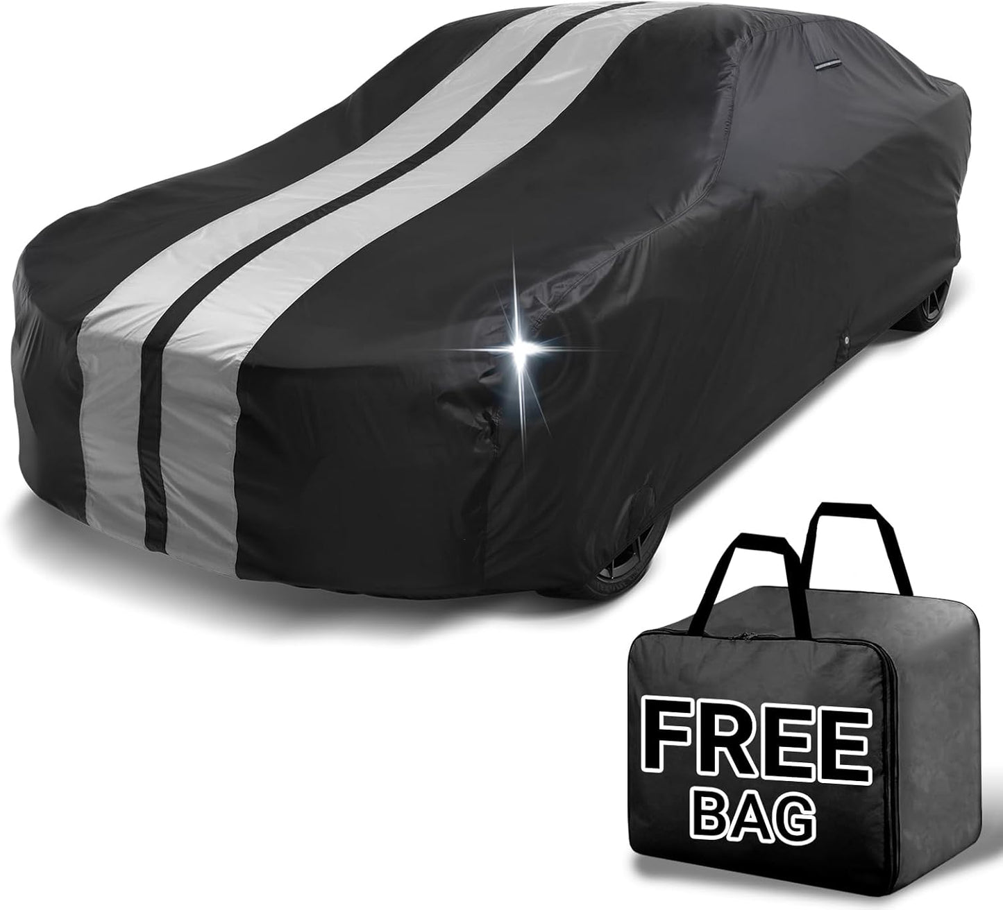 iCarCover Custom Car Cover for Chevy 150, 210 2-Door, 4-Door (1953-1956) Waterproof All Weather Rain Snow UV Sun Protector Full Exterior Indoor Outdoor Car Cover (Stripe - Black/Gray)