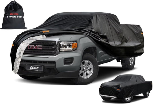 Kayme Truck Cover Custom Fit GMC Canyon(2004-2012) Regular Cab Short Bed. Full Exterior Heavy Duty Outdoor Pickup Truck Car Cover Waterproof All Weather.Car Tarp for Wind Sun Dust Protection.Black