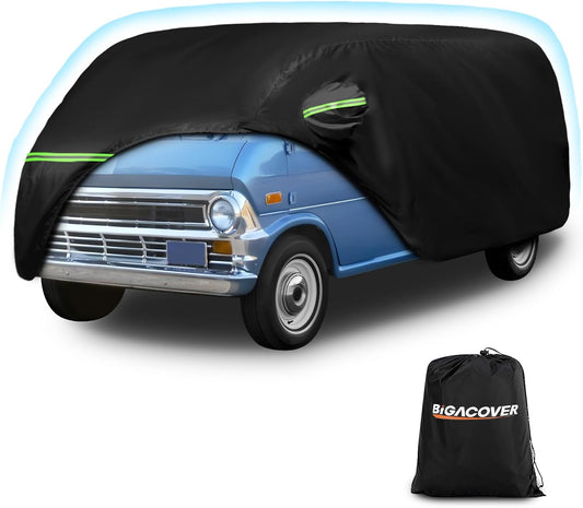 Waterproof Car Covers for 1961-1974 Falcon Club Wagon E-100,Econoline E-100 Van,420D Oxford Cloth Sun Heat Protection Outdoor Full Covers with Driver Side Zipper Windproof Heavy Duty All Weather