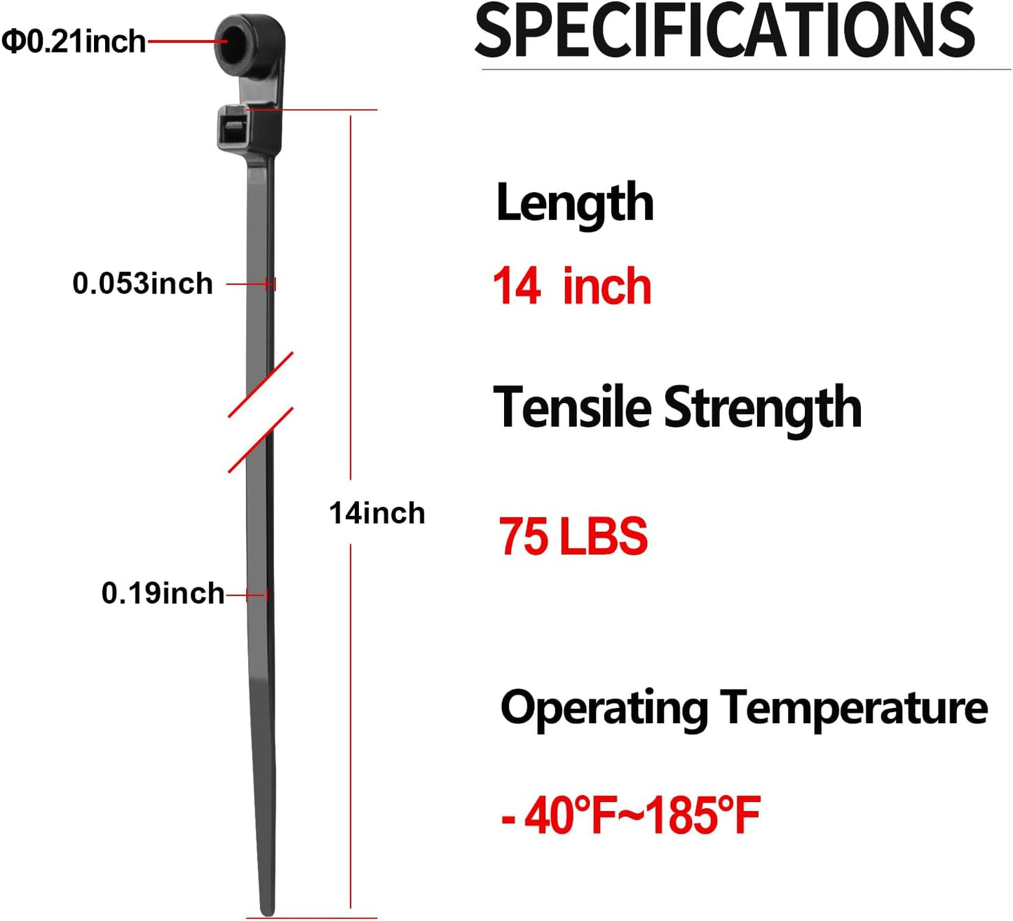 1000 PCS 14 inch Black Zip Ties with Screw Hole 70lbs Mountable head Cable Ties Straps Multipurpose Heavy Duty Nylon Cable Zip Ties with Screw Mounting Hole