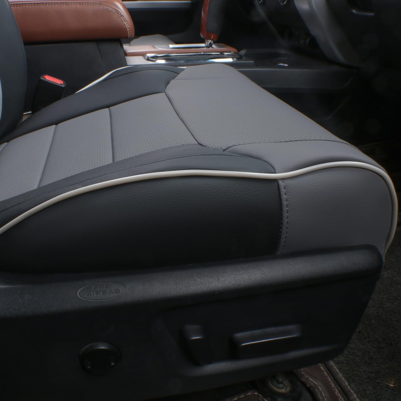 EKR Tacoma Back Seat Covers Custom for Select Toyota Tacoma (Hybrid) 2024 2025 Double cab TRD Sport,TRD Off-Road,Limited,Trailhunter- Second Row Only,Leather (Black/Gray)