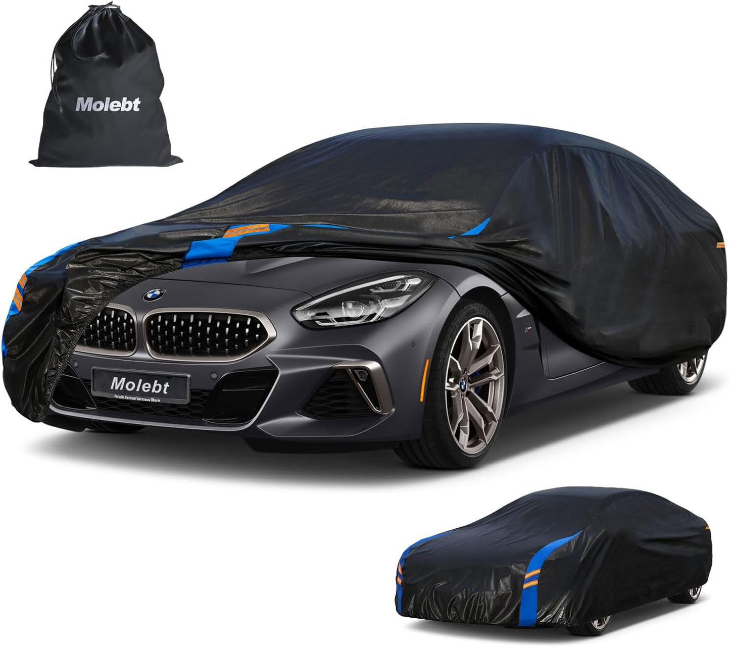 Car Cover Waterproof All Weather for Automobiles, Full Exterior Covers for Sedan & Coupe (166-178 inch) Universal Fit for BMW Z4, Prosche 718 Boxster, etc. Rain Winter Sun Snow Protection.