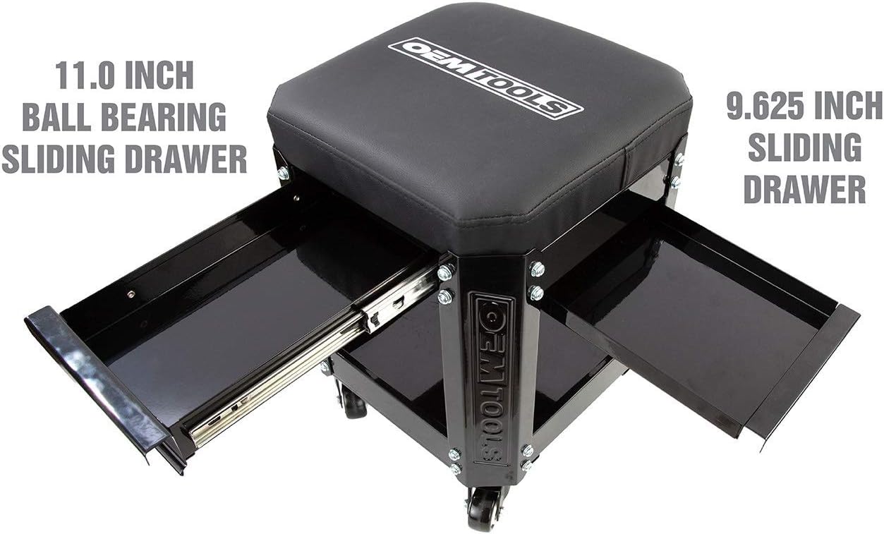 OEMTOOLS 24994 Workshop Creeper Seat, Rolling Stool with Tool Storage, Mechanic Stool for Garage Work, 280 lb Capacity