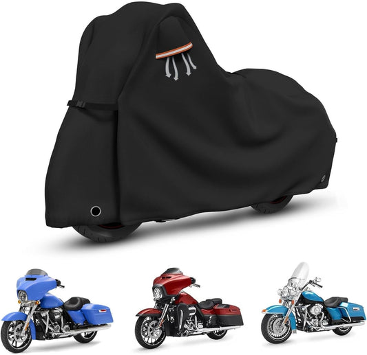 STARTWO Motorcycle Covers with Side Box Waterproof Outdoor for Harley Davidson Touring Models Road King,Road Glide,Street Glide,Heritage Classic,Electra Glide, and Most Motorcycles 98"x43"x55" Black