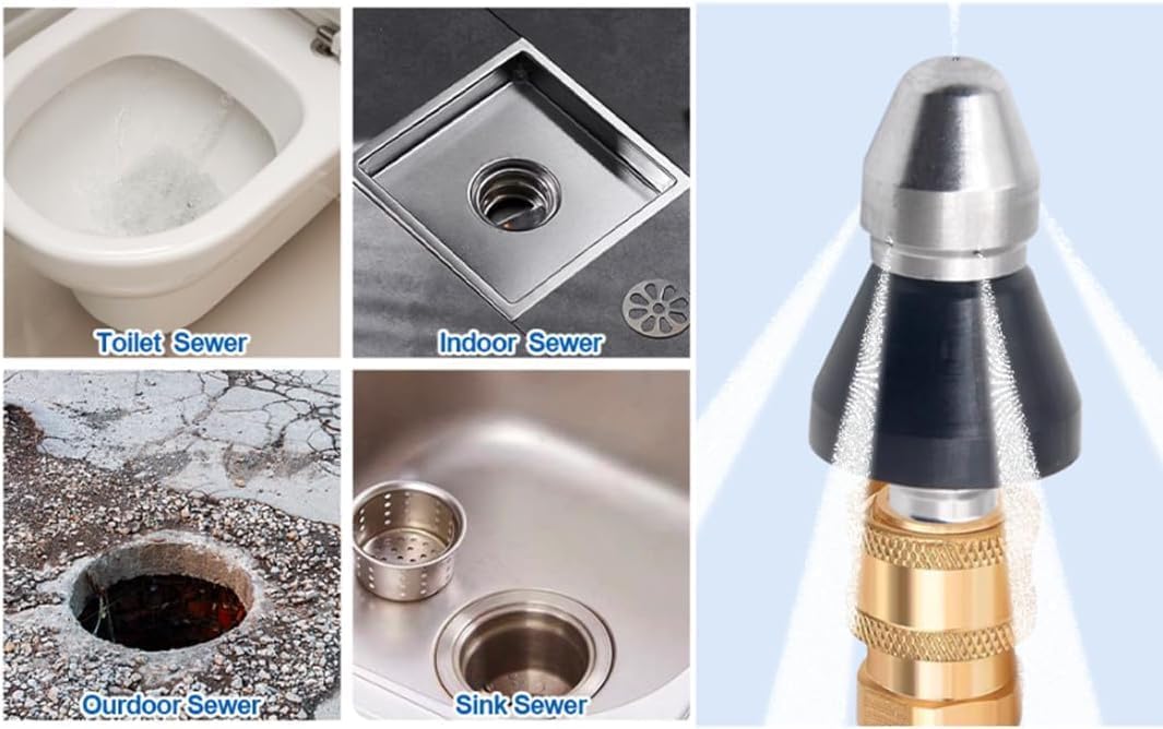 2 Sets Pressure Cleaning Machine - Sewer Nozzle Set, Front & Rear Nozzles, Stainless Steel 1/4" Quick Connector, 5000 PSI