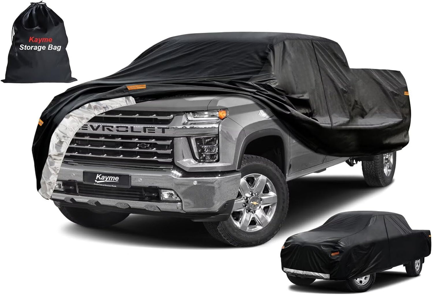 Kayme Truck Cover Custom Fit Chevrolet Silverado 3500HD(2001-2019) Regular Cab LB. Full Exterior Heavy Duty Outdoor Pickup Truck Car Cover Waterproof All Weather.Car Tarp for Sun Dust Protection.