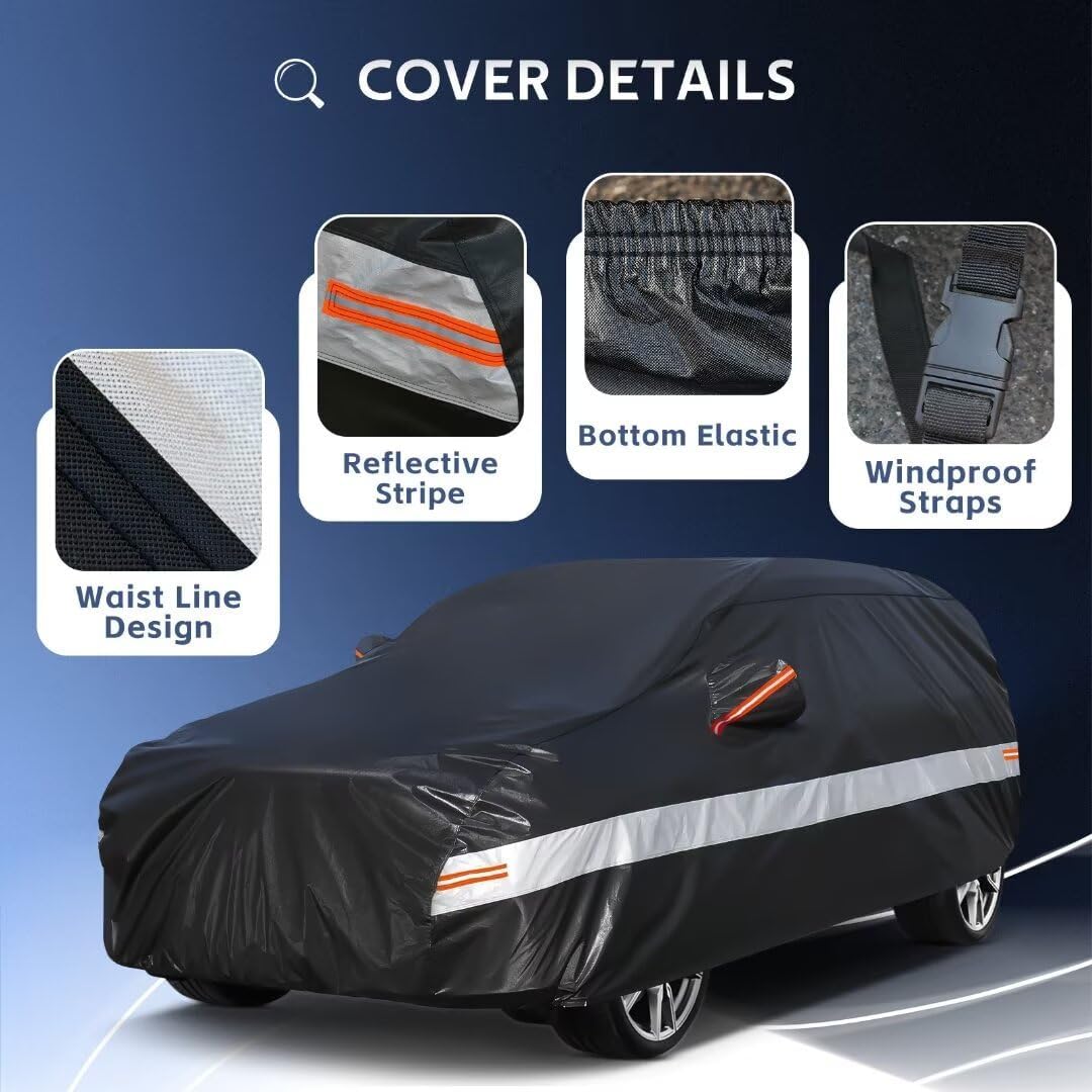 Holhtly SUV Car Cover Custom Fit for Mercedes Benz GLE350 GLE400 GLE450 GLE43 GLE53 GLE63, Outdoor Car Covers for Automobiles All Weather Waterproof Sun Snow Rain Wind Dust Protection, Black & Grey