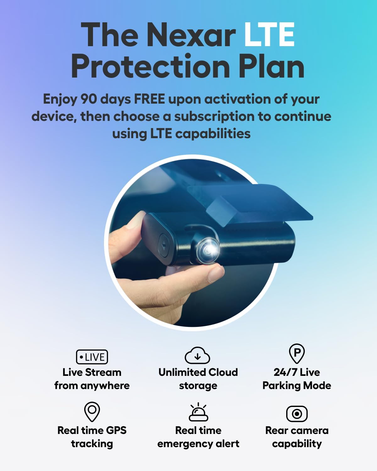 Nexar Beam2 Mini Dash Cam Car Camera 128GB Storage 24H Parking Mode Wide Angle FHD Lens Wireless Dash Camera for Cars Includes $25 OBD Hardwire Kit for Continuous Power