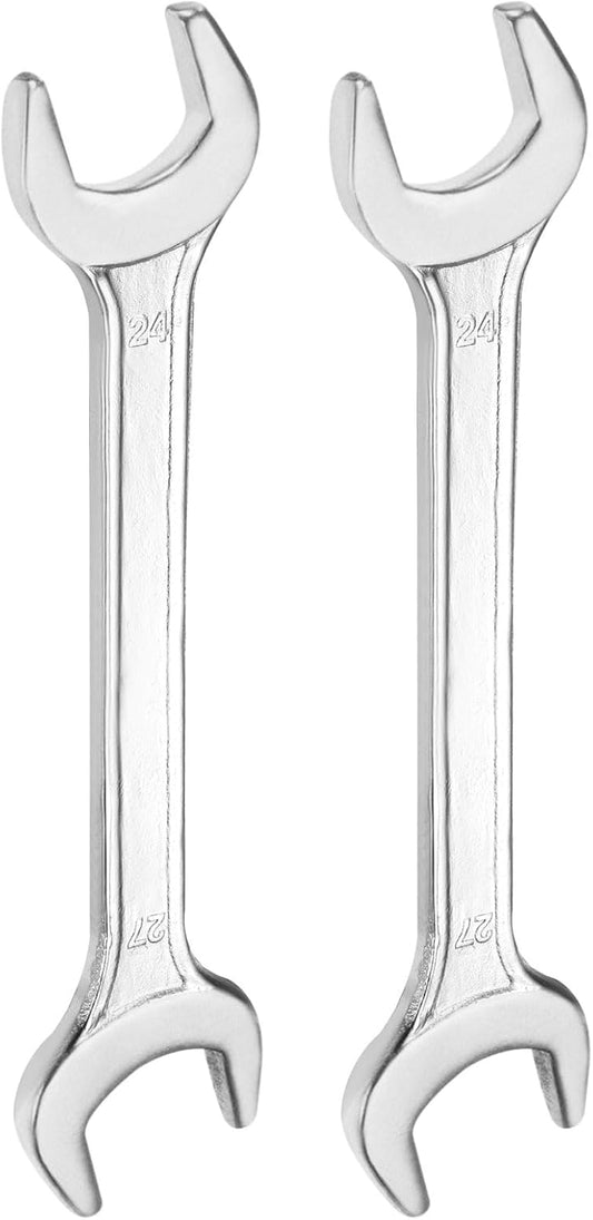 HARFINGTON 2pcs Double Open End Wrench 24mm x 27mm Metric 15 Degree Offset Angle Small Flat Head Wrench Galvanizing Open Ended Spanner for Automotive Repair Furniture Assembly