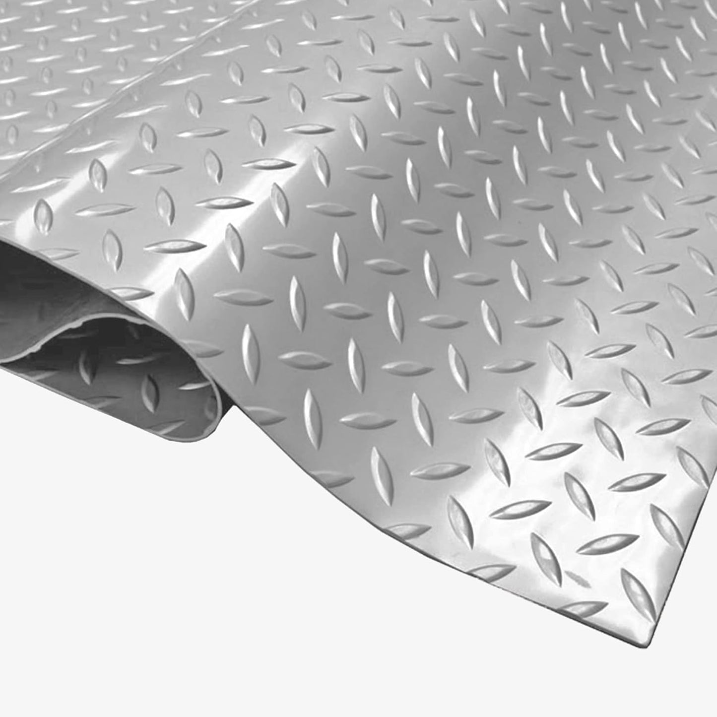 IncStores 2.5mm Thick Commercial-Grade Nitro Roll Garage Floor Mat | Flexible Vinyl Floor Mat for a Stronger and Safer Garage, Workshop, or Trailer | Diamond-Plate, Stainless Steel, 10' x 50'