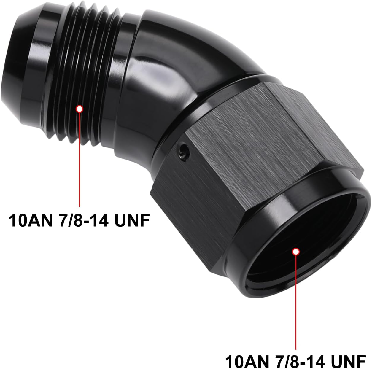 45 Degree 10AN Male to 10AN Female Swivel Full Flow Fitting Adapter Coupler Aluminum Black