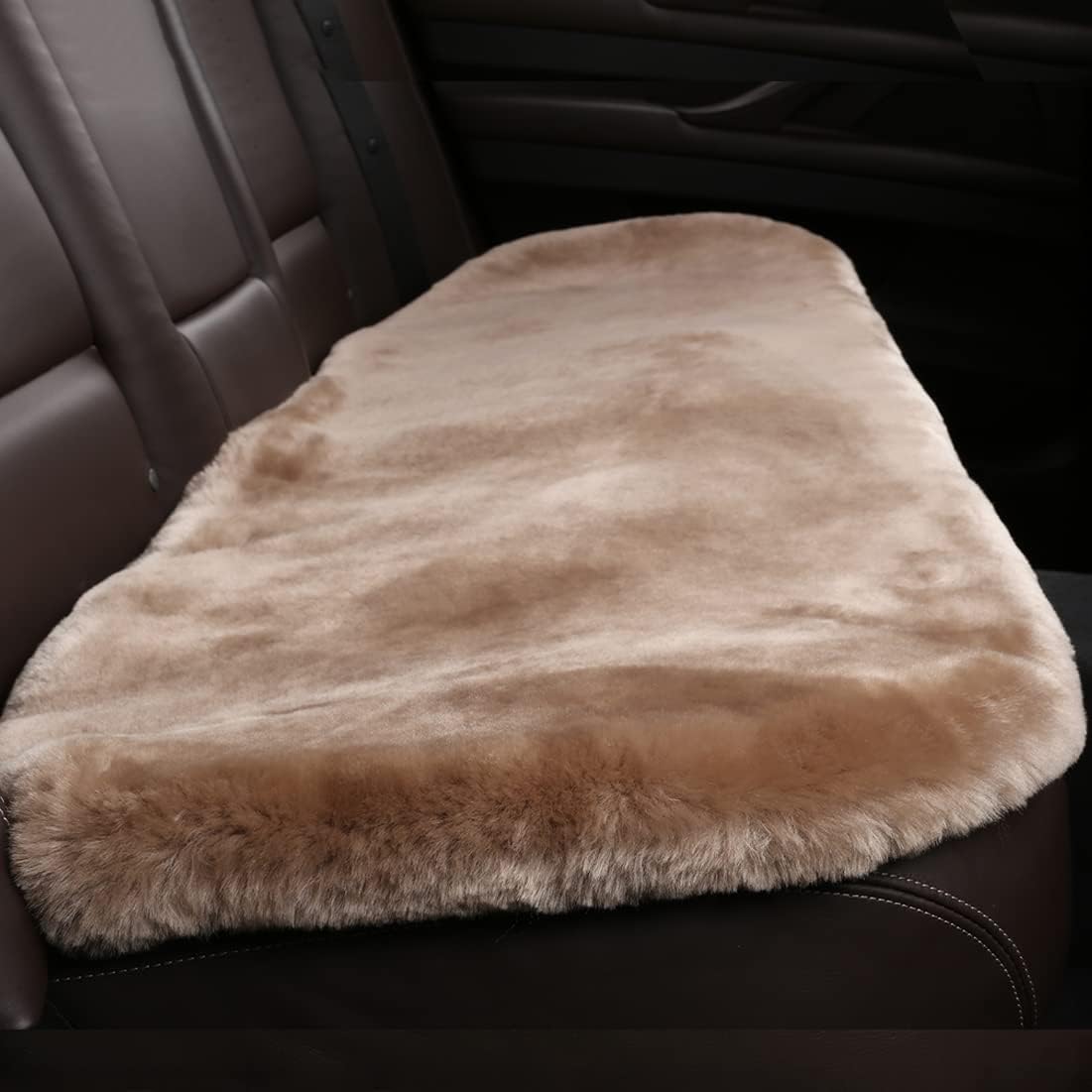 Fluffy Genuine Australia Sheepskin Car Seat Cover for Auto Interior Accessories with Soft Fuzzy Wool Eco-Friendly Natural Fur Non-Slip (Camel, Back)