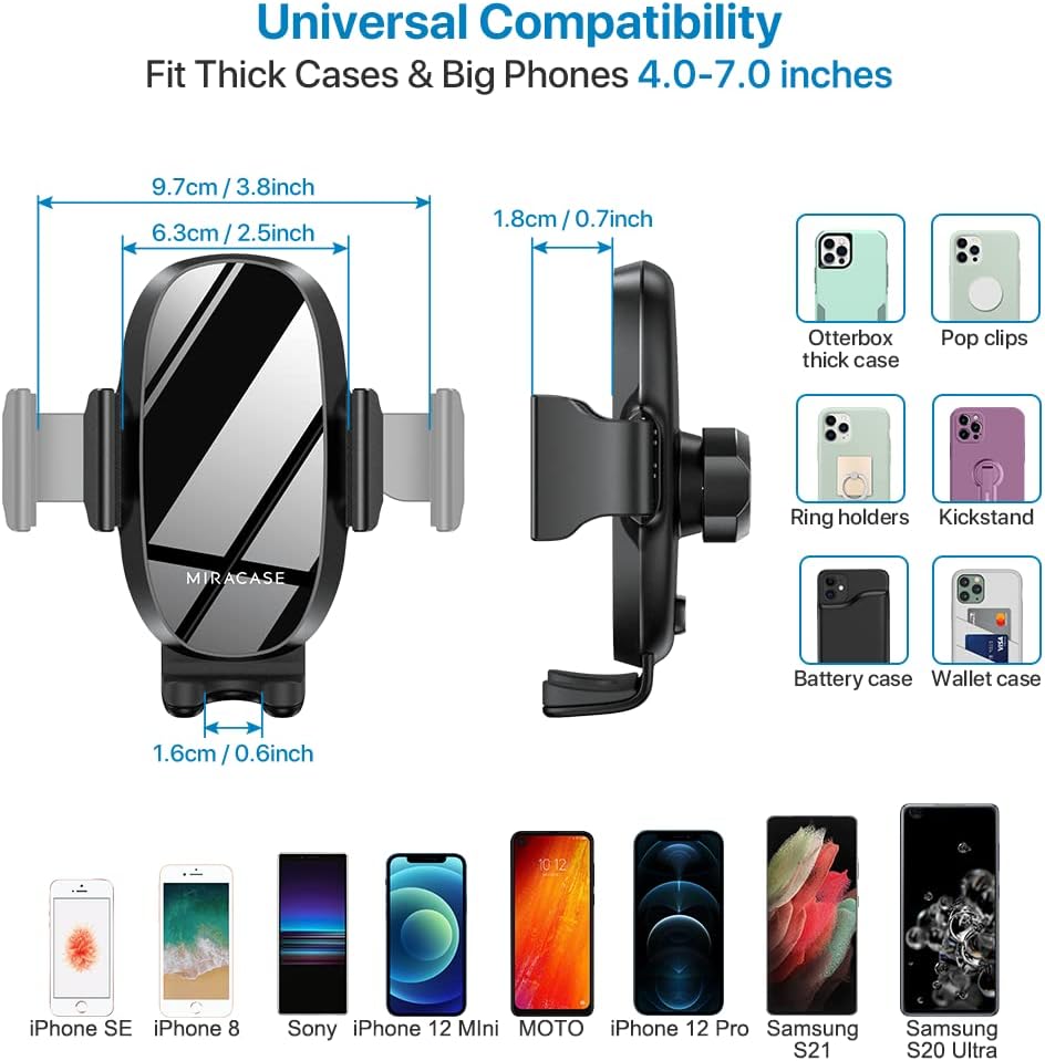 Miracase [Upgraded Version Cup Phone Holder for Car, Universal Adjustable Long Neck Car Phone Mount Cradle Friendly Compatible with iPhone Samsung Google and All 4.0-7.0 inches Smartphones