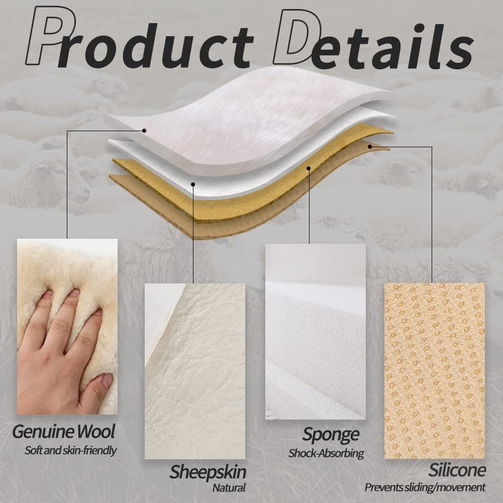 LLB Genuine Sheepskin Car Seat Cushion Seat Covers for Cars Trucks SUV Comfort Seat Protector Pad for Car Driver Seat Car Accessories for Women Office Chair Car Decor (Grey, Front Seat Cushion-1 Pc)