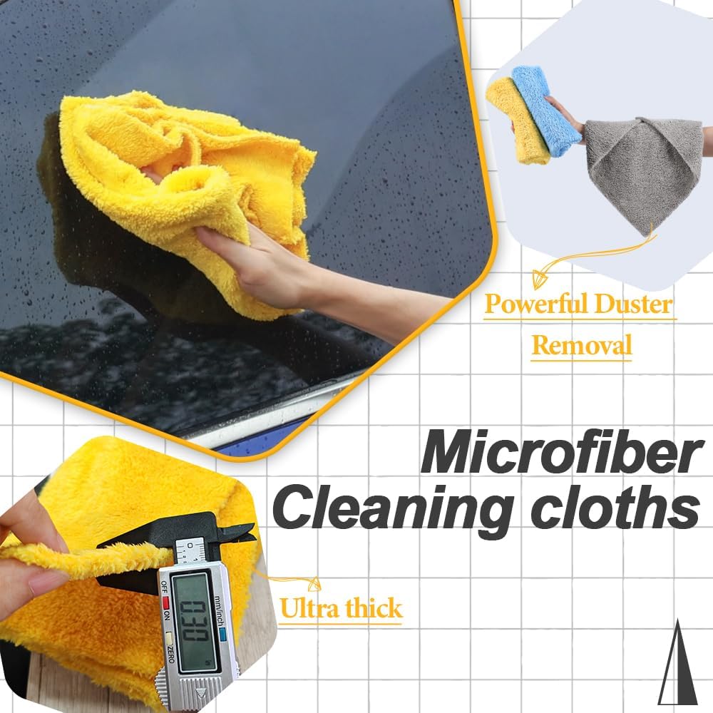 Car Drying Towel(Coral Fleece),for Car Exterior & Interior,Absorbent, Lint-Free, Extra Soft Endless,Reusable and Durable,Microfiber Rags 16in x 16in-Yellow 12 Packs