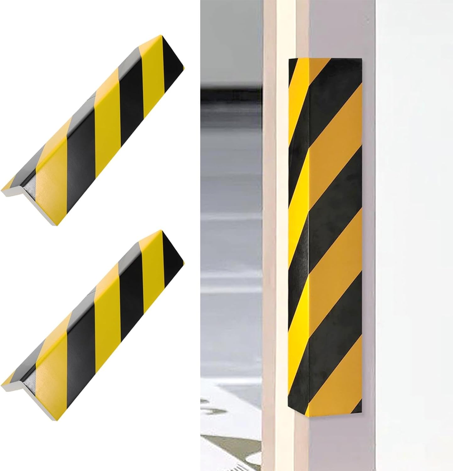 2 Packs 40 * 15 * 1.5cm Garage Wall Protector Foam Wall Corner Guard for Parking Garages Wall Edge Protector with Reflective Safety Stripe, Self-Adhesive (Black-Yellow)