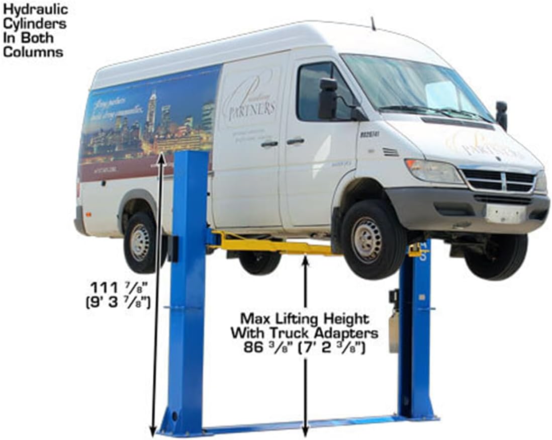 ATLAS Automotive Equipment BP10000X 2-Post Commercial Grade Vehicle Lift, Baseplate, Open-top Style, 9’6” Minimum Ceiling Height, 10,000lb Capacity, Super Symmetric Arms, for Low Ceiling Garage Use