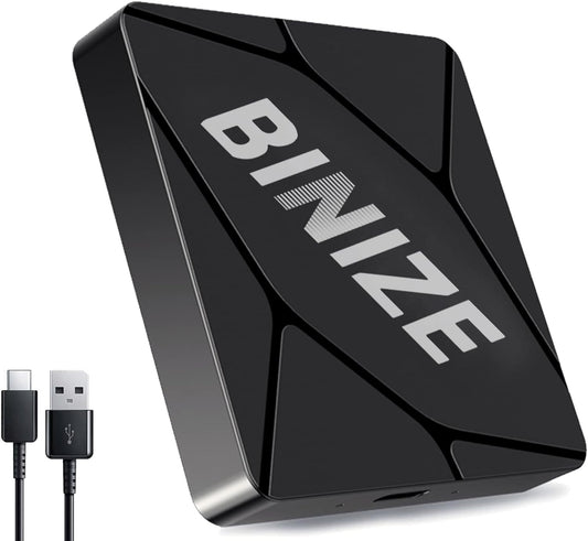 Binize Wirelss Carplay Adapter, Carplay Wireless Dongle for Factory Wired CarPlay Cars to Convert Wired to Wireless, Plug&Play, Latest BT 5.2, Fast WiFi 5.8GHz, USB/Type-C 2Cables