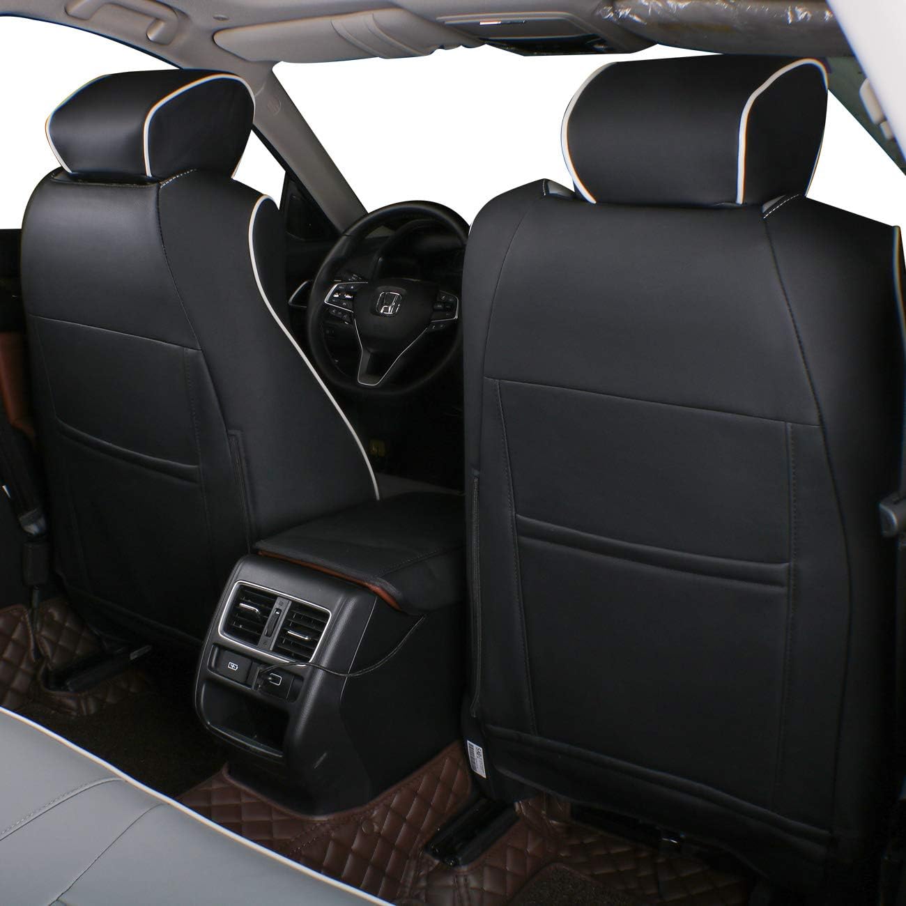 EKR Accord Car Seat Covers for Honda Accord 2023 2024 2025 EX,SE &2023-2025 (Hybrid) Sport,EX-L,Sport-L,Touring,(Rear Row W/40/60 Split Backrest),Leather Seat Covers for Trucks Full Set (Black/Gray)