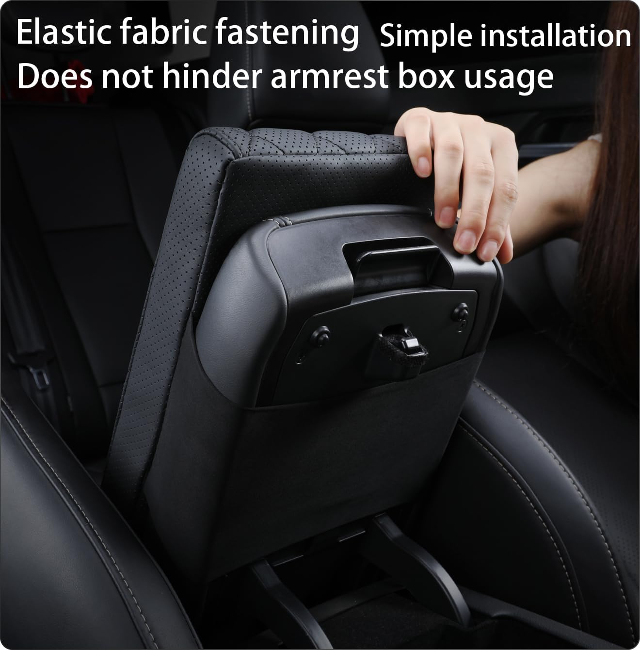 Car Center Console Cover pad Genuine Cowhide Leather,Black Armrest Box mat, Vehicle Arm Rest Cushion Protector,Memory Foam true cow Leather,Consoles Hand Rest Pillow(sizeA 12 x 5.9 x 2.2 inch)