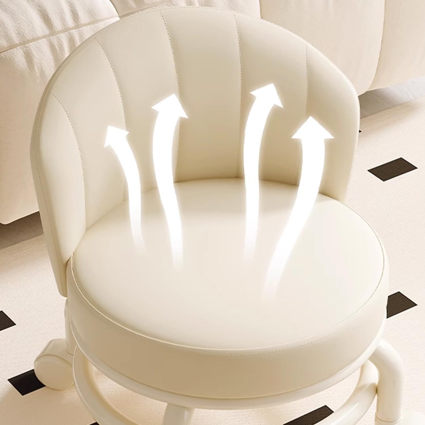 Low Rolling Stool with Backrest,Rolling Pedicure Seat,Low Stool with Wheels for Home, Office, Garage, Shop, Library (White)