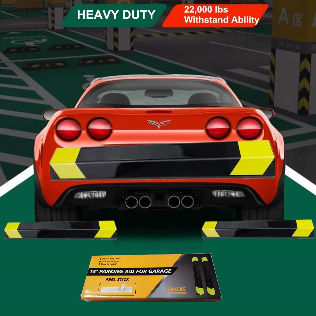 Heavy Duty Parking Aid for Garage, 18" Car Parking Stopper for Garage 1 Pack, Parking Aids Protects Car, Parking Stopper Easy to Install 1 Packs 18" L (1 Pack 18" L x 1.25H)