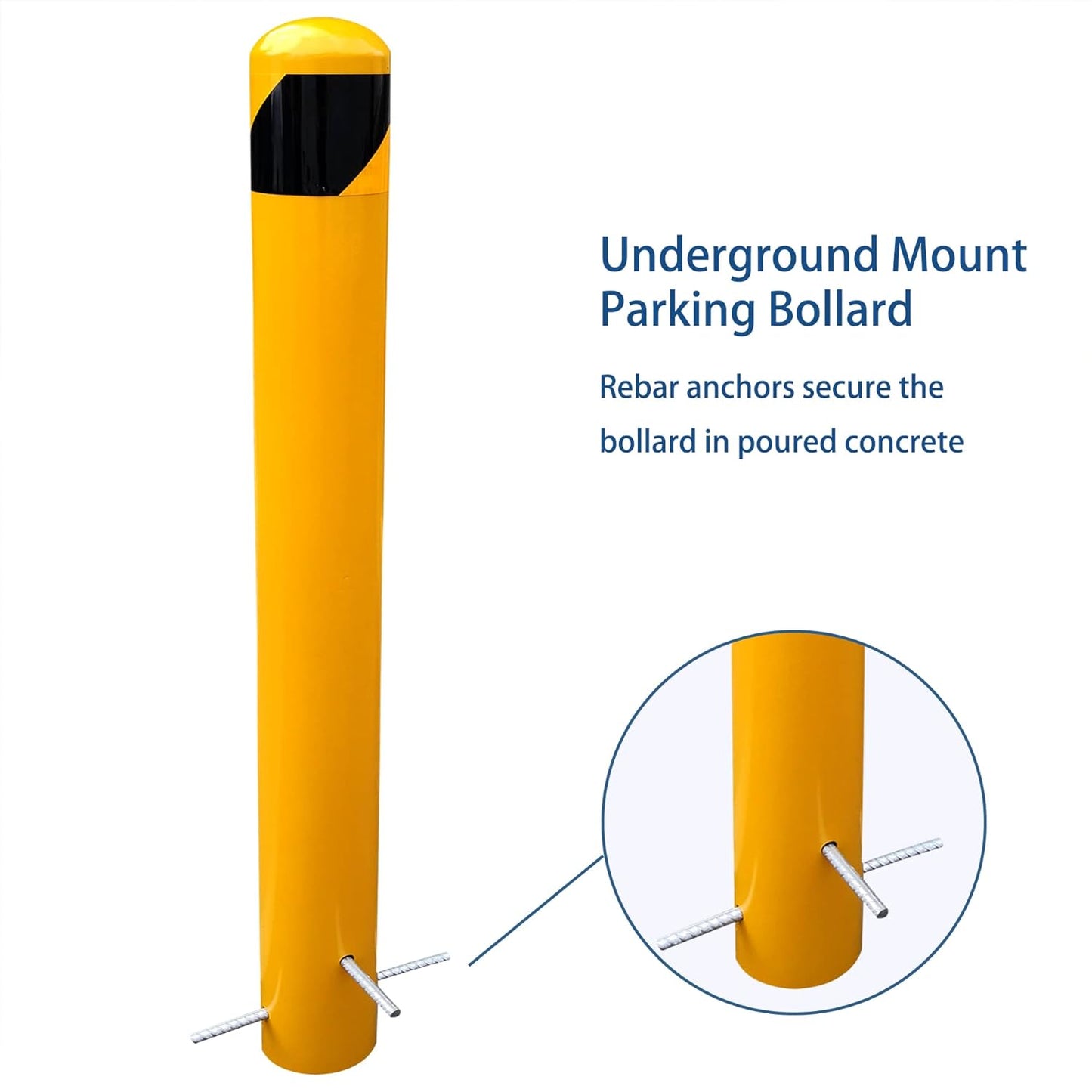 58" Pour in Place Steel Bollard Post, 5-1/2" OD Safety Bollard Yellow Powder Coat, Metal Bollard Parking, Driveway Barrier
