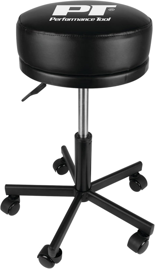 Performance Tool W85033 Extra-Thick Big Top Pneumatic Rolling Shop Stool for Mechanic Garages and Workshops, Black, 19x19x18.5-Inches