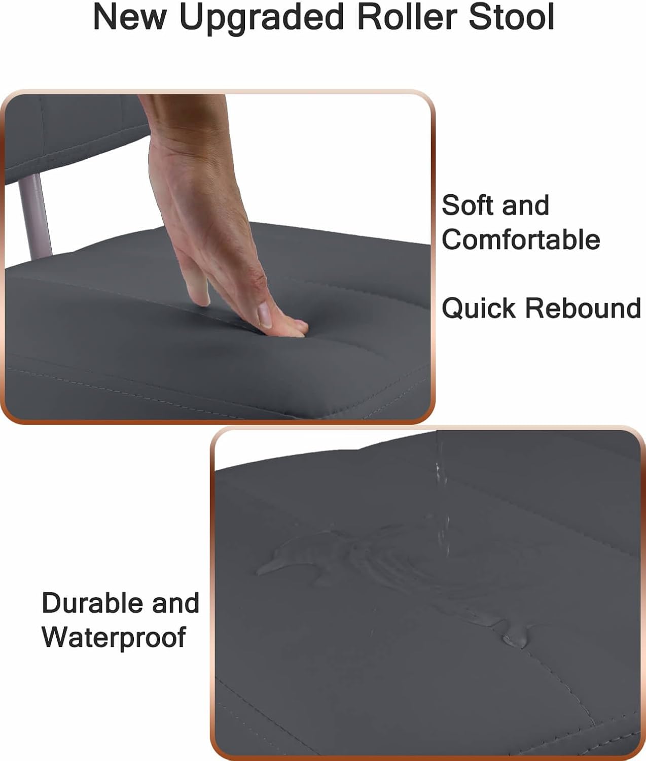 Rolling Stool and 4 Wheels with Brakes Rolling Chair for Home Office Garage Shop Roller Seat Water-Proof High Density Cushion and Steel Dark Gray