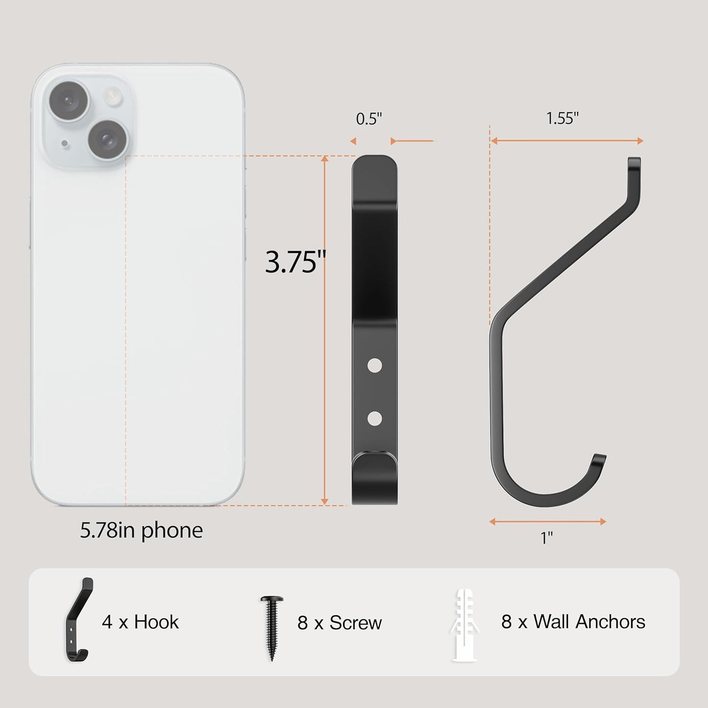 Coat Hooks Wall Mount for Hanging: 20LB Sturdy Hanger for Backpack, Towel, Bag, for Closet, Bathroom, Door, Mushroom, Stainless Black 4 Pack, 3.75"