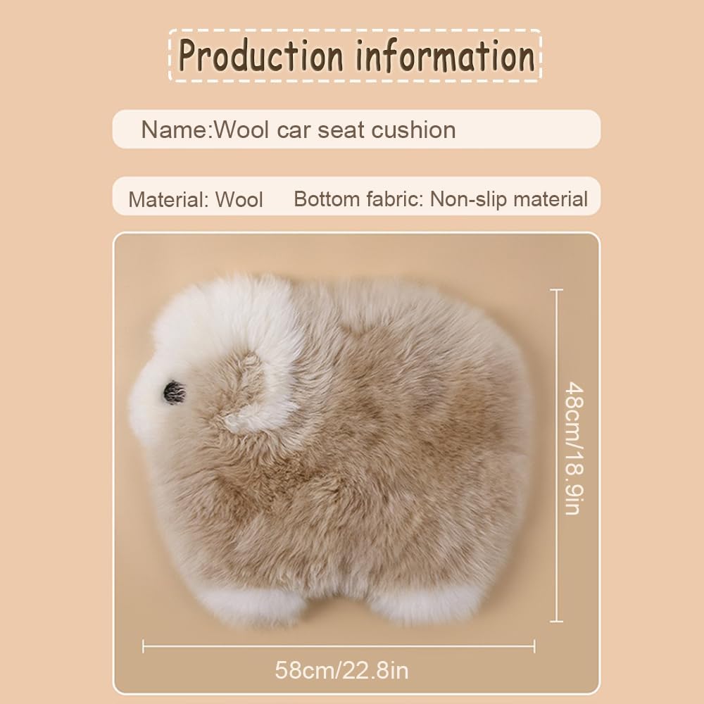 Genuine Wool Car Seat Cushion Comfort Style，Adorable Sheep Shaped Cushion for Car Seats & Chairs Natural Cute Wool Seat Soft Cover Universal Fit (1PC) (Light Brown)
